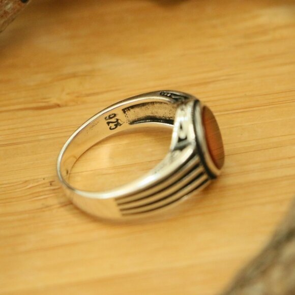 925 Sterling Silver Men's Rings Red Agate - Picture 4 of 6
